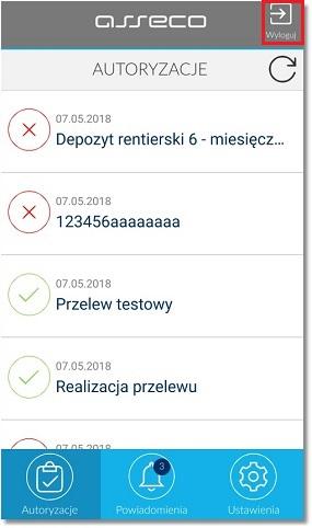 Rozdział 13 Wylogowanie z aplikacji mobilnej Asseco MAA Rozdział 13. Wylogowanie z aplikacji mobilnej Asseco MAA Wylogowanie z aplikacji mobilnej Asseco MAA następuje po wyborze ikonki aplikacji.