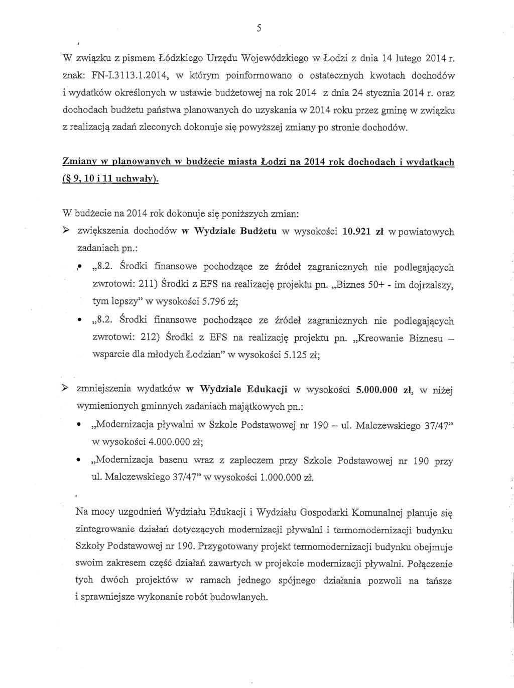 5 I W mi- z pismem L6dzkiego Urzqdu Wojew6dzkiego w Lodzi z dnia 14