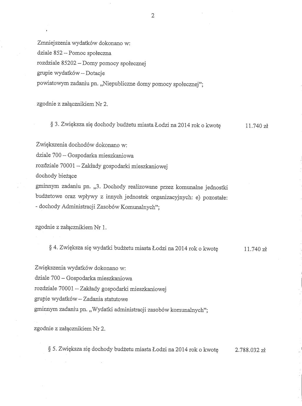 Zmniejszenia wydatk6w dokonano w: dziale 852 - Pomoc spoleczna rozdziale 85202 - Domy pomocy spolecznej grupie wydatk6w - Dotacje powiatowym zadaniu pn.