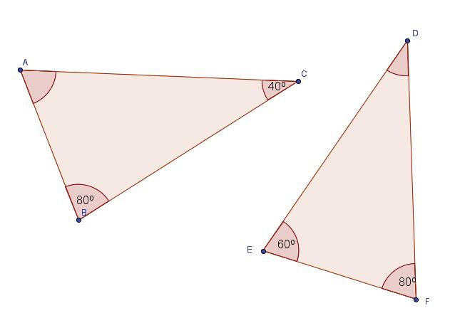 Zad. Sprawdź, czy podane trójkąty są podobne: a) b) Zad. Czy prawdą jest, że wysokość poprowadzona z wierzchołka kąta prostego dzieli trójkąt prostokątny na trójkąty podobne? Zad. Trójkąty ABC i DEF są podobne.