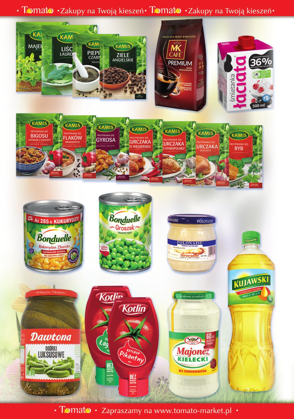 1,39 6,99 KAMIS Przyprawy: Liść laurowy, Majeranek, Pieprz czarny: mielony, ziarno, Ziele angielskie Kawa mielona MK CAFE PREMIUM 225 g Śmietanka ŁACIATA UHT 36% 500 g MLEKPOL 1,39 KAMIS Przyprawa