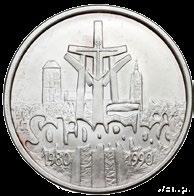 100000 zł Solidarność 1980-1990 (duża), po bokach orła oznaczenie roku emisji: 19-90, pod orłem napis: ZŁ 100000 ZŁ, w otoku napis: RZECZPO- SPOLITA POLSKA.