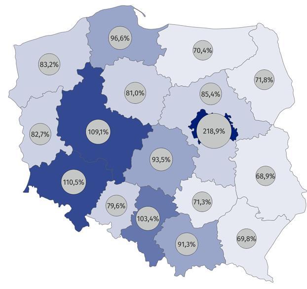 Wstępne szacunki produktu krajowego brutto na mieszkańca w przekroju regionów w 2017 r.