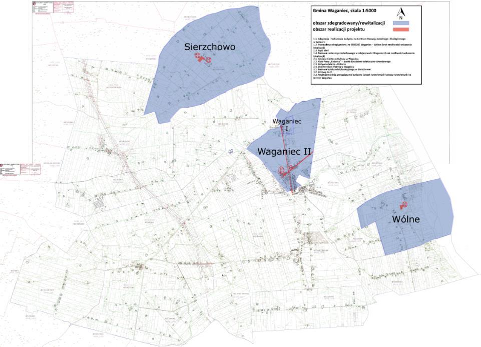 Rysunek 5 Mapa poglądowa - lokalizacja planowanych do realizacji projektów rewitalizacyjnych