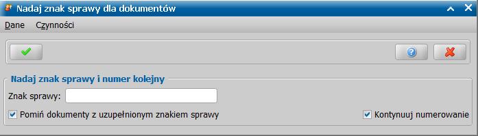 Funkcjonalność nadawania znaku sprawy jest dostępna zarówno dla jednego, jak i dla kilku dokumentów znajdujących się teczce akt.