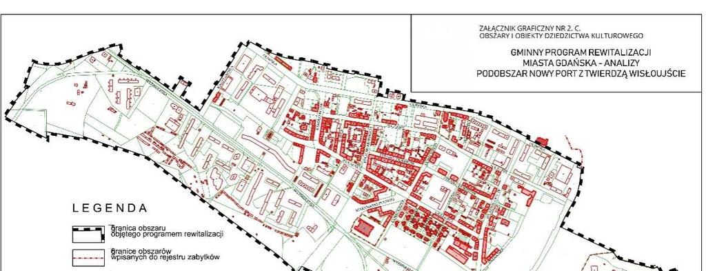 Twierdzy Wisłoujście. Zespół ten obejmuje latarnię morską, działobitnię wraz z wieńcem domków, Fort Carré, z budynkiem koszar oraz szaniec wschodni z rawelinem.