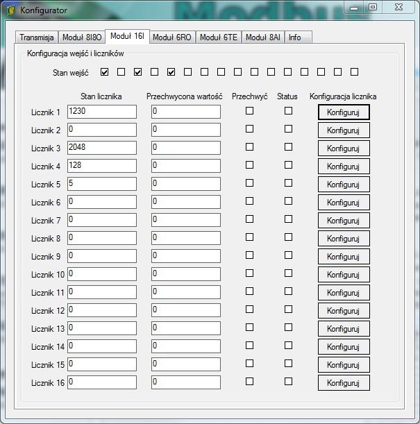 8. Program konfiguracyjny Konfigurator jest oprogramowaniem służącym do ustawienia rejestrów
