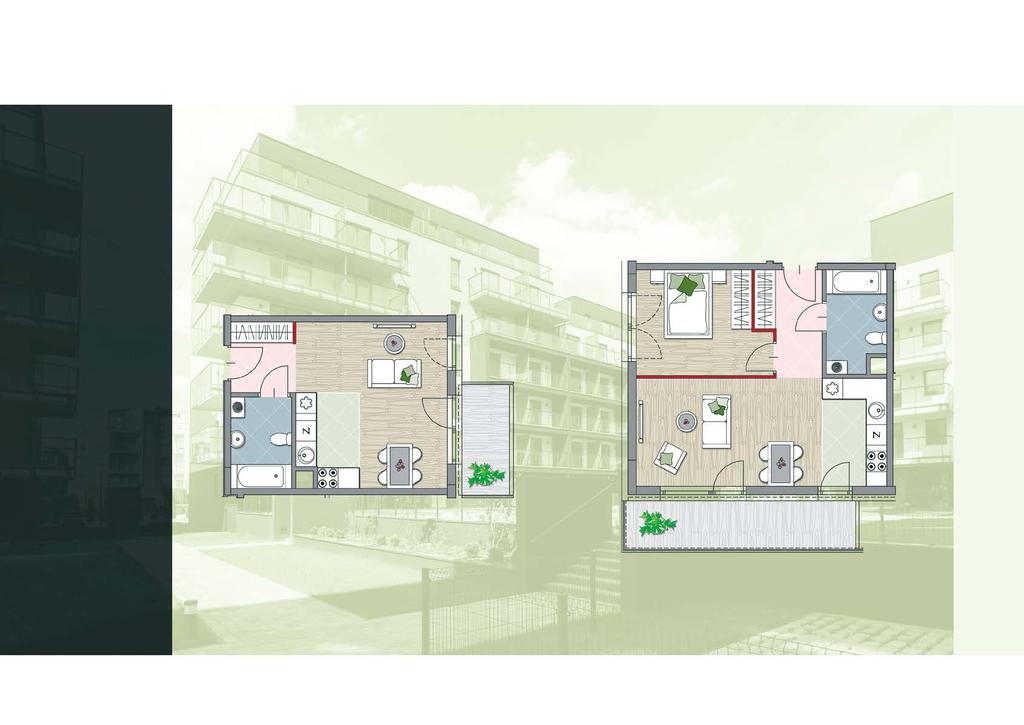 Aranżacja mieszkań przedstawionych na rysunkach jest przykładowa.