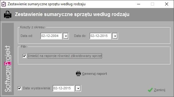 Konfiguracja zestawienie sumaryczne sprzętu według