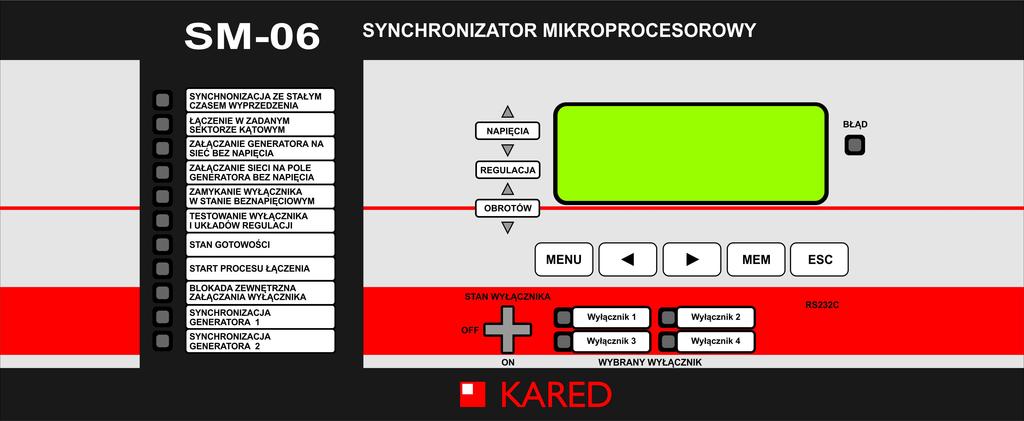 3.3. Tablica synoptyczna ynchronizator M-06 wyposażono w tablicę synoptyczną, umieszczoną na froncie urządzenia, ułatwiającą zwłaszcza pierwsze uruchomienie procesu synchronizacji automatycznej.