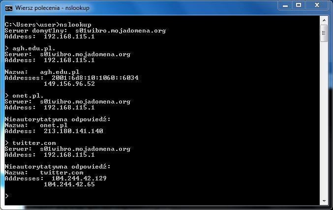 6. Zapoznanie się z poleceniem nslookup.