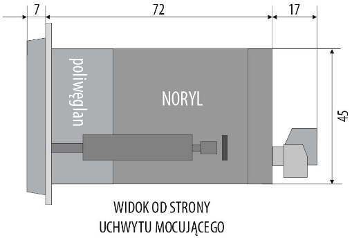 Wyświetlacz 7-segmentowy LED, dwuwierszowy (z regulacją jasności) - górny, czerwony 14mm - dolne, zielone 2 x 7mm Sygnalizacja - aktywności przekaźnika diody LED, czerwone Zasilanie (Uzas) -