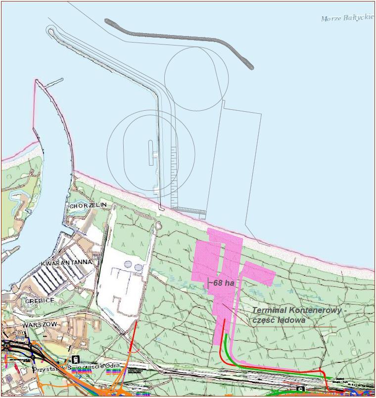 Terminal kontenerowy zaplecze lądowe Elementem niezbędnym dla efektywnego funkcjonowania terminala kontenerowego jest zabezpieczenie obszaru w części lądowej, stanowiącego jego bezpośrednie zaplecze.