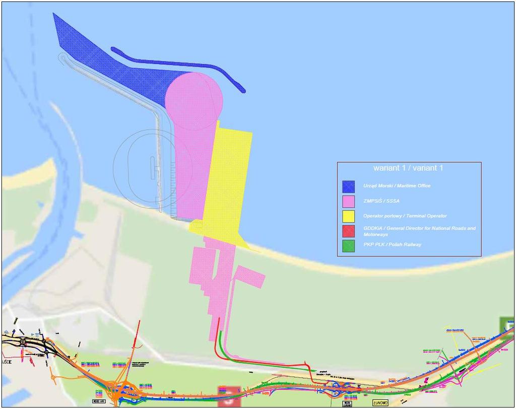 Graficzny projekt podziału kosztów na Inwestorów Falochron osłonowy Basen portowy z obrotnicą Molo kontenerowe