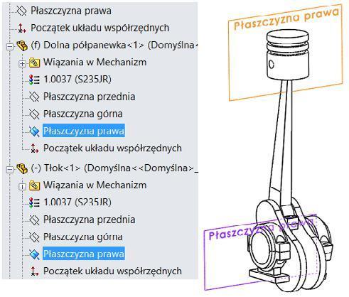 Wiązanie płaszczyzn konstrukcyjnych (jak dotąd nie ustalono jeszcze kierunku ruchu tłoka): Rysunek 6.35.