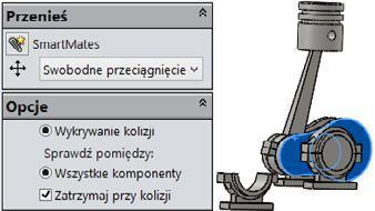 Sprawdzanie kolizji w trakcie ruchu (w tym celu zostanie wstawiona jedna część, która później zostanie usunięta; część ta będzie w oczywisty sposób kolidowała z innymi komponentami): Rysunek 6.47.