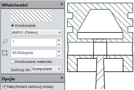 Rysunek 6.80. Zmiana kreskowania przekroju Wstawianie listy materiałów (listy części) (rysunek 6.