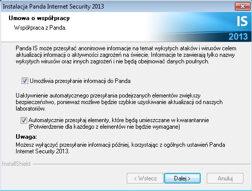 5 S t r o n a 8. Panda Security zaleci nam przesyłanie informacji o wykrytych zagrożeniach na ich serwery.