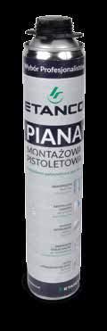PIANA MONTAŻOWA PISTOLETOWA Jednokomponentowa piana poliuretanowa niskoprężna o pojemności 750 ml Piana montażowa charakteryzuje się doskonałą przyczepnością do