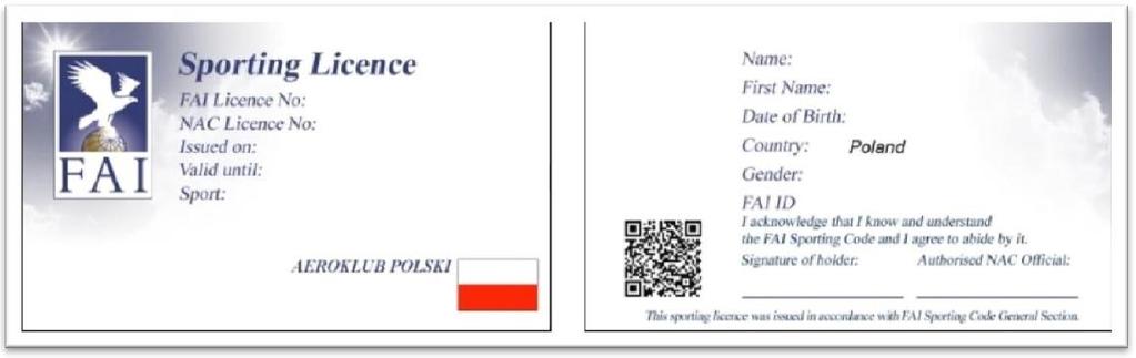 Załącznik nr 1 Wzór licencji sportowej FAI ----- Załącznik nr 2 Wysokość opłat licencyjnych za przyznanie LS FAI Wiek wnioskodawcy (*) do 16 lat 17-25 lat powyżej 25 lat Opłata podstawowa (**) 20 zł.