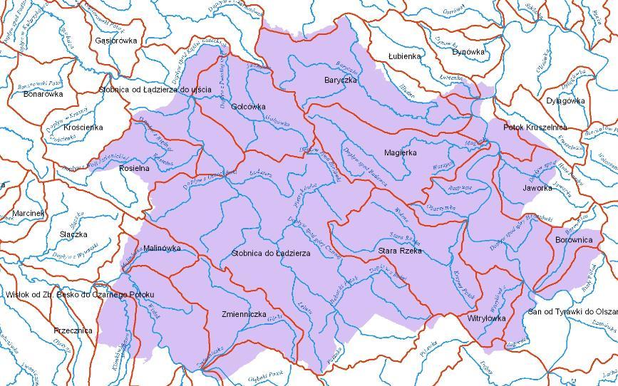 Rysunek 4. Jednolite części wód rzecznych na terenie powiatu brzozowskiego. Źródło: Państwowy Monitoring Środowiska.