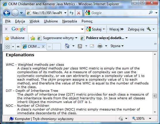 Wybór zakładki Explanations