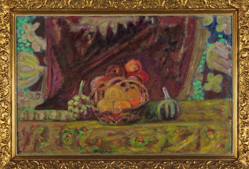 26. czesław RZEPIńSKI (1905-1995) MARTWA NATuRA Olej, płótno, 64 x 99 cm, sygn. d.śr.: Rzepiński. 20.000,- Malarz, grafik, uczeń Z. Pronaszki i A. Fedkowicza w Wolnej Szkole Malarstwa L.