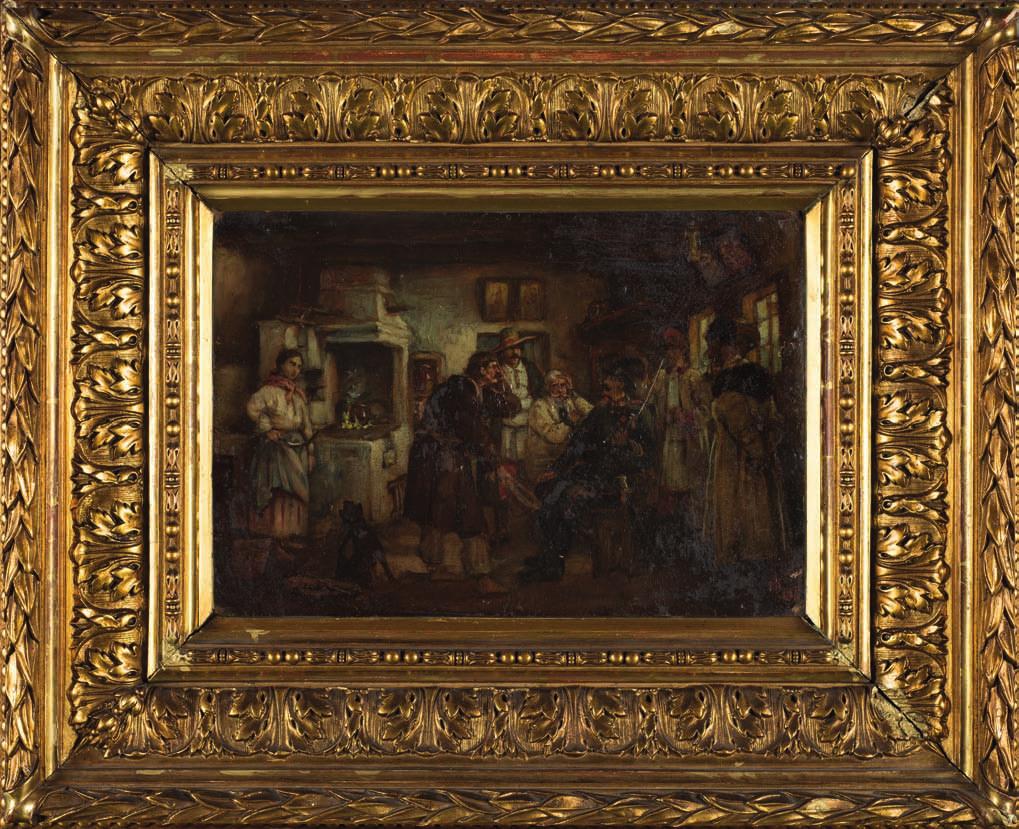 29. Emanuel Edmund HERncISZ (1858-1885) ScEnA RODZAjOWA Olej, tektura, 28 x 41 cm, sygn. p.d.: eh. 20.000,- Studia SSP w Krakowie u W. Łuszczkiewicza, j. Matejki.
