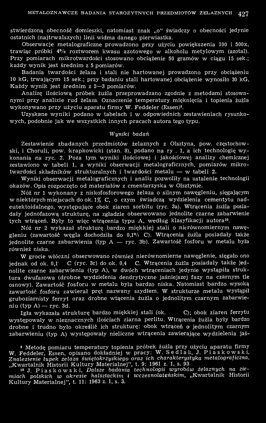 Przy pomiarach mikrotwardości stosowano obciążenie 50 gramów w ciągu 15 sek.; każdy wynik jest średnim z 5 pomiarów.