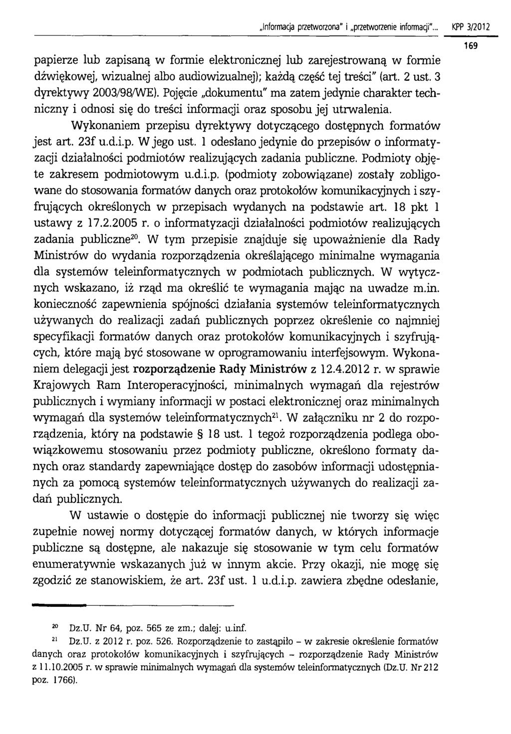 Informacja przetworzona i przetworzenie informacji".