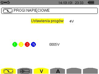 Rysunek 26: ekran Współczynników napięcia w menu Czujniki i współczynniki w przypadku montażu bez zera Rysunek 27: ekran Współczynników napięcia w menu Czujniki i współczynniki w przypadku montażu z