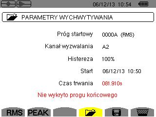 5.2.2. WYŚWIETLANIE CHARAKTERYSTYKI POMIARU Aby wyświetlić charakterystykę pomiaru, należy nacisnąć przycisk. Wyświetla się ekran Charakterystyki pomiaru. Wyświetlanie w trybie PEAK (patrz 5.2.4).