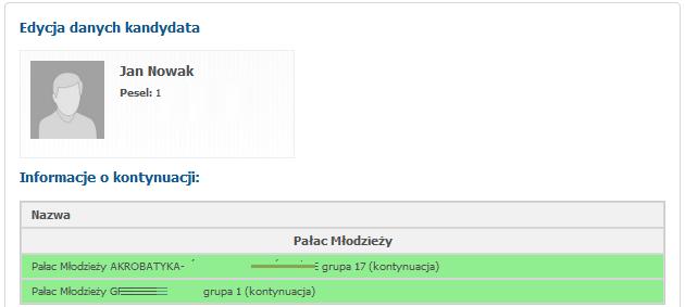 Weryfikacja statusu kontynuacji W celu weryfikacji czy kontynuacja na danych zajęciach została potwierdzona przez placo wkę nalez y