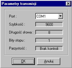 Instrukcja obsługi programu Calpro 405 5 Z poziomu głównego okna aplikacji Calpro 405 możliwy jest wybór następujących opcji: O programie wyświetla krótką informację o programie, Parametry transmisji