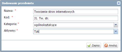 Kliknij przycisk Zapisz. 5. Dodaj do listy przedmiotów pozostałe jednostki modułu. Kojarzenie jednostek z modułem 1.