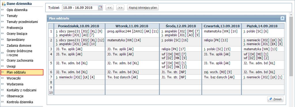 Zobacz poradę: Wprowadzanie planów lekcji oddziałów przez wychowawców 4. Po dodaniu do planu wszystkich pozycji zamknij okno Edycja planu lekcji, zapisując zmiany.