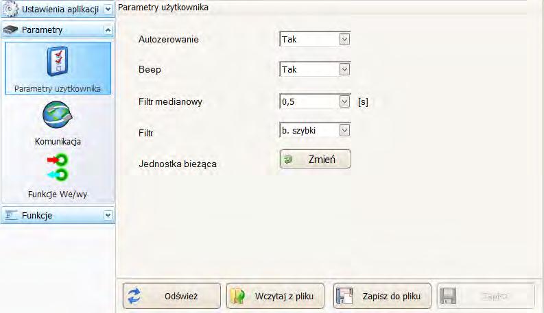 7.3.1. Parametry użytkownika W zakładce przycisk uruchamia okno z parametrami użytkownika modułu wagowego. Parametry te są widoczne i dostępne do edycji dla każdego użytkownika programu. Rys.