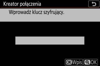 5 Wpisz klucz szyfrowania. Kiedy pojawi się monit wymagający wpisania klucza szyfrowania dla routera bezprzewodowego, naciśnij J i wpisz klucz zgodnie z opisem poniżej.