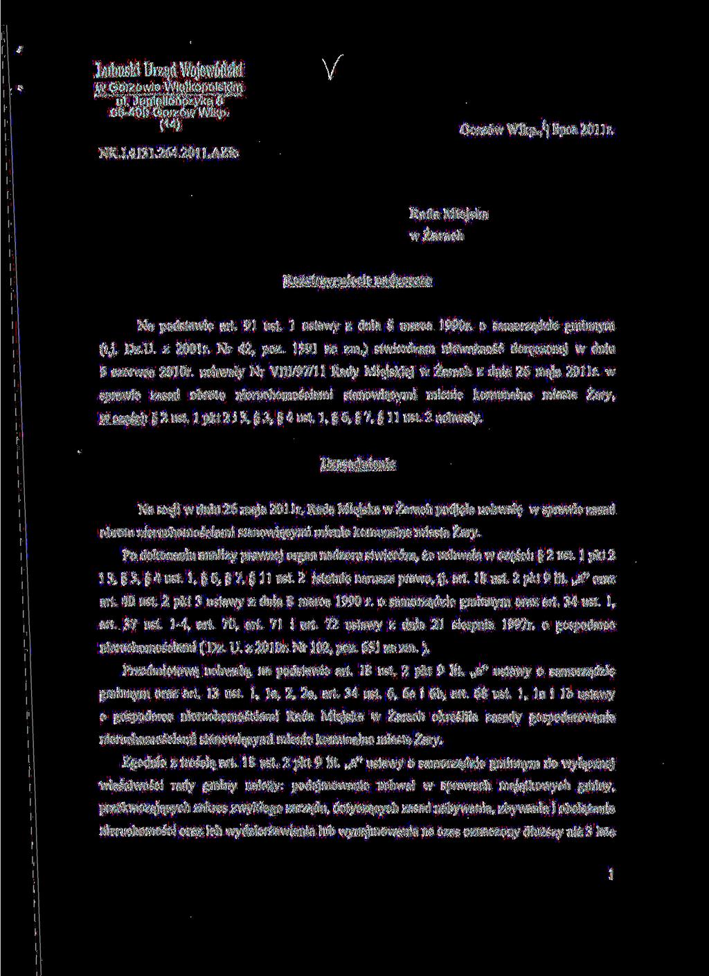 Lubuski Urzqd Wojew6dzki w Gorzowie Wielkopolskim ul. Jagielloriczyka 8 66--400 Gorz6w Wlkp. (14) NK.I.4131.264.20ll.