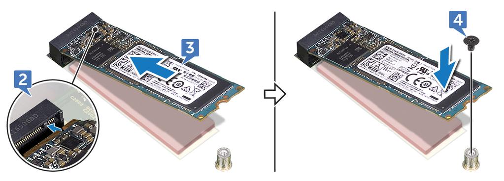 3 Włóż dysk SSD do gniazda napędu SSD pod kątem 45 stopni.