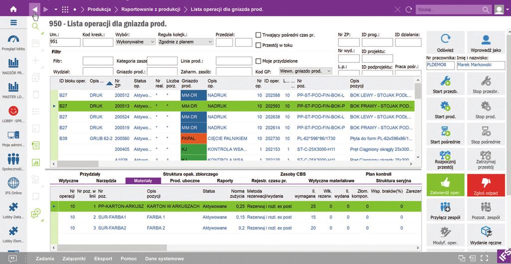 ZARZĄDZANIE PRODUKCJĄ: Różne funkcje do raportowania produkcji zostały zawarte na przyjaznym użytkownikowi ekranie dotykowym.