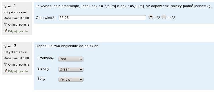 Quiz forma przygotowania do egzaminów zewnętrznych Na platformie Moodle można przygotować pulę pytań z egzaminów zewnętrznych z lat ubiegłych na podstawie materiałów z Centralnej Komisji