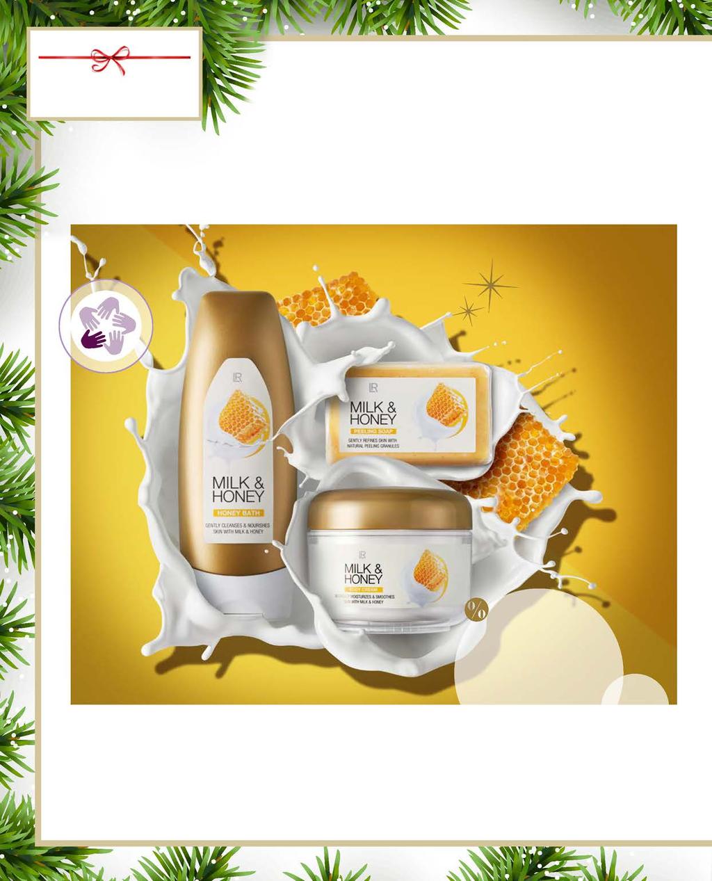 ALL I WANT FOR CHRISTMAS ROZPIESZCZAJĄCA PIELĘGNACJA ŚWIĄTECZNA UCZTA DLA ZMYSŁÓW 1 EURO DL A LR GKF LIMITOWANE PRODUKTY W NOWYM DESIGN MILK & HONEY ZESTAW: 27077 27p 119,00 zł Z kuszącym zapachem