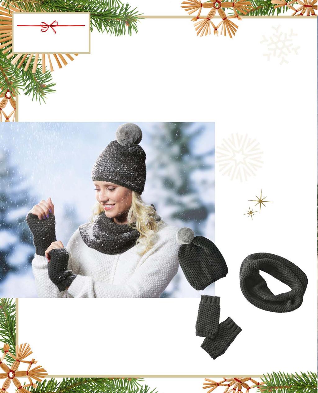 ALL I WANT FOR CHRISTMAS ŻADNA POGODA NAM NIESTRASZNA PERFEKCYJNA ZIMOWA OCHRONA NOWE, LIMITOWANE PRODUKTY TRZYMAJ SIĘ CIEPŁO CZAPKA, SZAL I RĘKAWICZKI Ciepły i ładny komplet z czapką, szalem i