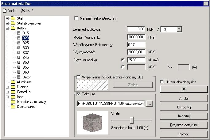 Autodesk Concrete Building Structures - Przykłady strona: 3 (Baza materiałów pasek narzędzi Charakterystyki ) Otwarcie okna dialogowego Baza materiałów umożliwiającego określenie parametrów