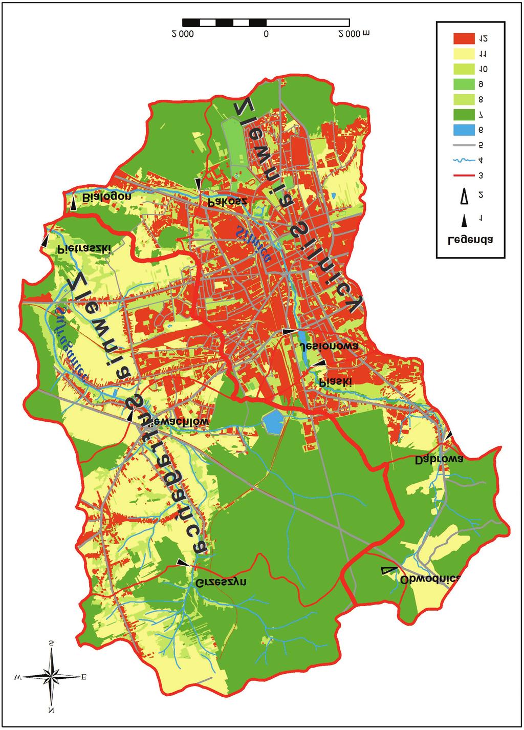 Wp³yw u ytkowania zlewni... Ryc. 1. Mapa u ytkowania zlewni rzeki Sufraganiec i Silnicy Objaœnienia: 1. wodowskaz, 2. wodowskaz okresowy, 3. dzia³y wodne, 4. cieki, 5. zbiorniki wodne, 6.