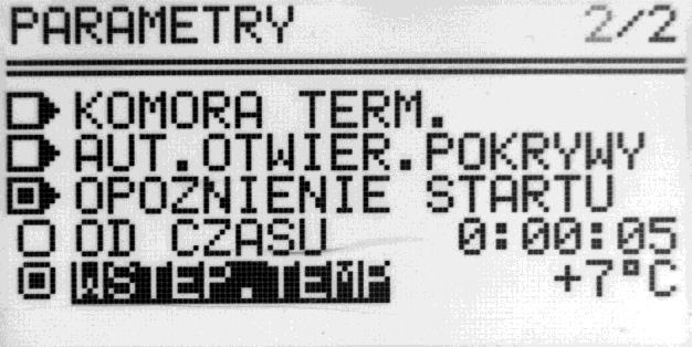 9.9 Opóźnienie startu - od temperatury 0 2500 RPM Rozpoczęcie wirowania po osiągnięciu zadanej temperatury. OPÓŹNIENIE STARTU / WST.