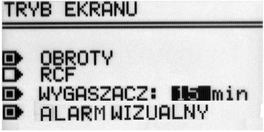 Alarm wizualny KONF/ TRYB EKRANU Klawiszami wybrać ALARM WIZUALNY Zaznaczyć wybór naciskając klawisz SET.
