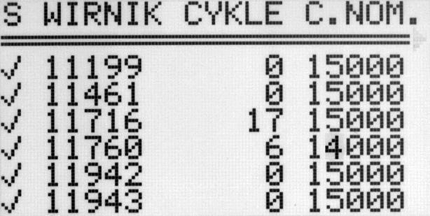 10.10 Zużycie wirników Informacja o liczbie cykli i całkowitym czasie wirowania każdego z wirników.