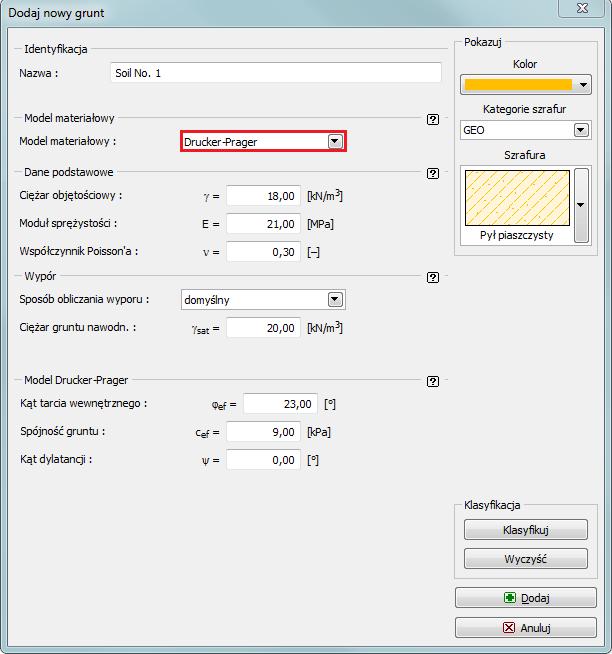 Następnie przejdziemy do definiowania parametrów materiałowych gruntu oraz przyporządkowania ich do utworzonych warstw.